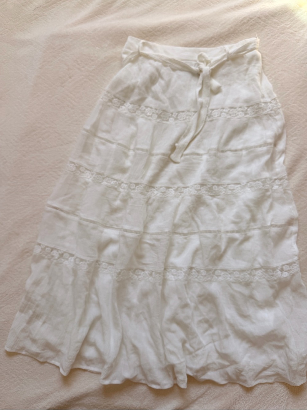 Alice Blue White Tiered Lace Midi Skirt